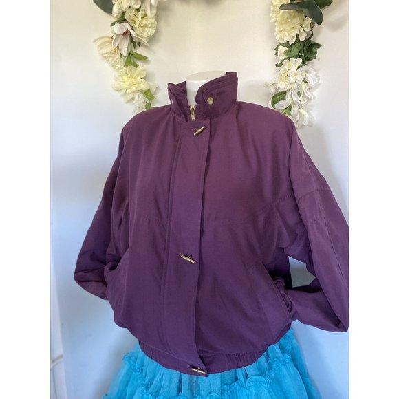 Gallery Sport Windbreaker Jacket Vintage 80s Purple Gold Hardware Size M Pockets - Picture 1 of 16
